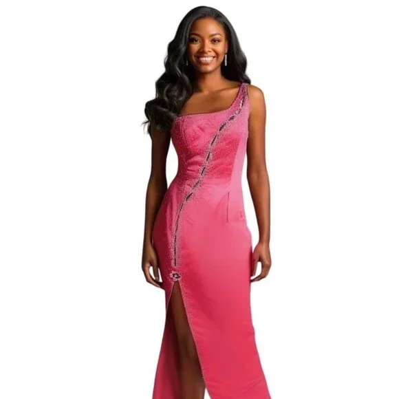 Jovani | Dresses | Jovani Barbie Hot Pink One Shoulder Rhinestone Ball Gown  Size 8 Slit Prom Formal | Poshmark